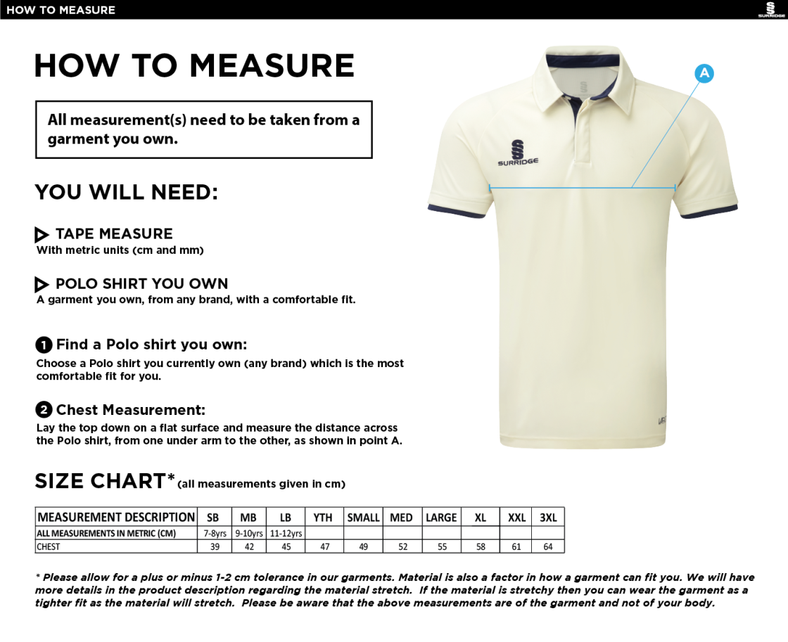 Sherwood CC - Ergo Short Sleeve Shirt - Size Guide