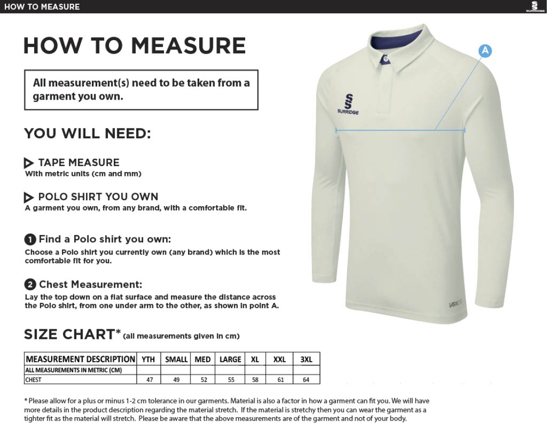 Sherwood CC - Ergo Long Sleeve Shirt - Size Guide