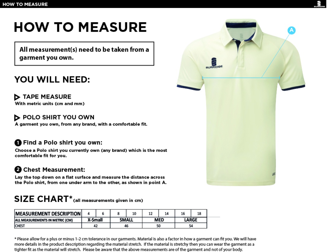 SHERWOOD CC Dual Cricket Shirt Short Sleeve Womens - Size Guide